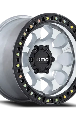 Same Day Shipping KMC Riot SBL KM550 DB 17x9 -12 6x139.7mm 106.1mm Machined Silver Satin Black Lip