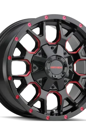 Free Returns Mayhem Warrior 8015 Gloss Black Milled Prism Red 17x9 5x127/5x139.7 18mm 87mm