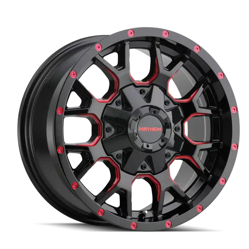Free Returns Mayhem Warrior 8015 Gloss Black Milled Prism Red 17x9 5x127/5x139.7 18mm 87mm