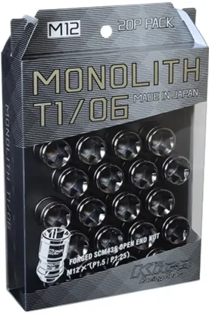 Project Kics 12 x 1.25 Glorious Black T1/06 Monolith Lug Nuts - 20 Pcs Premium