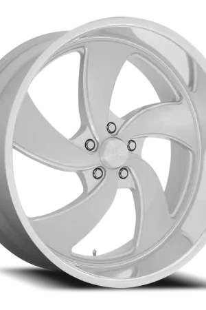 Certified US Mags Desperado 5 U134 24x9 +1 5x120.65mm 72.7mm Brushed Silver Milled-Diamond Cut Lip