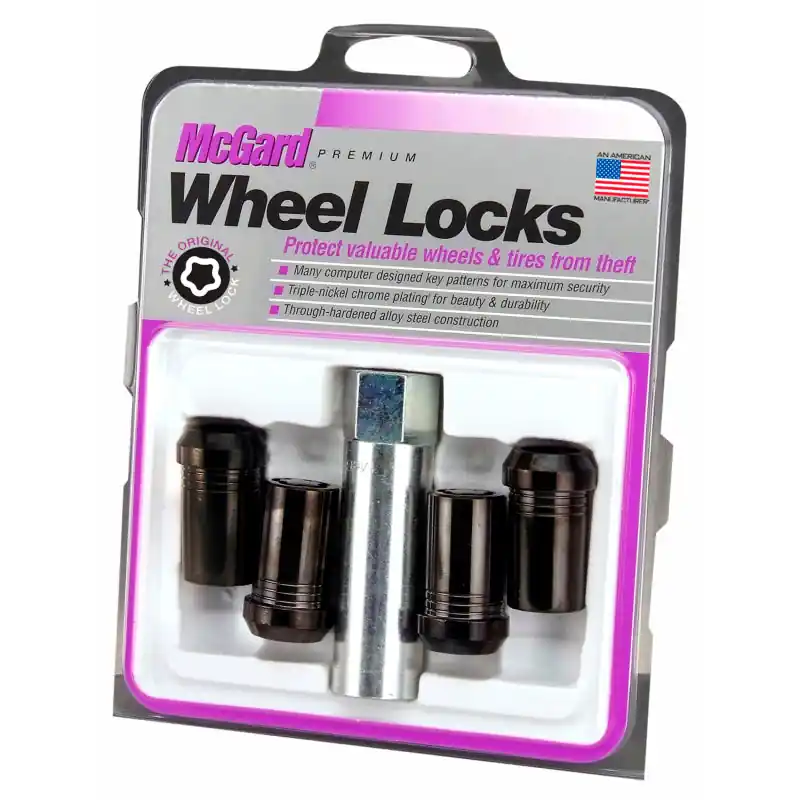 Professional Grade McGard Wheel Lock Nut Set - 4pk. (Tuner / Cone Seat) M14X1.5 / 1in. Hex / 1.935in. Length - Black